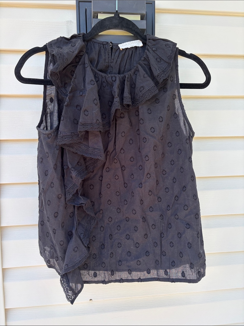 Ulla Johnson ladies Black Thalia Ruffle Sleeveless Dot Cotton Top-2